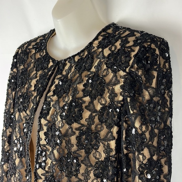 Andretta Donatello Black Lace Sequin Jacket & Tank Top Formal Set 2 Pieces Sz S - Picture 3 of 16